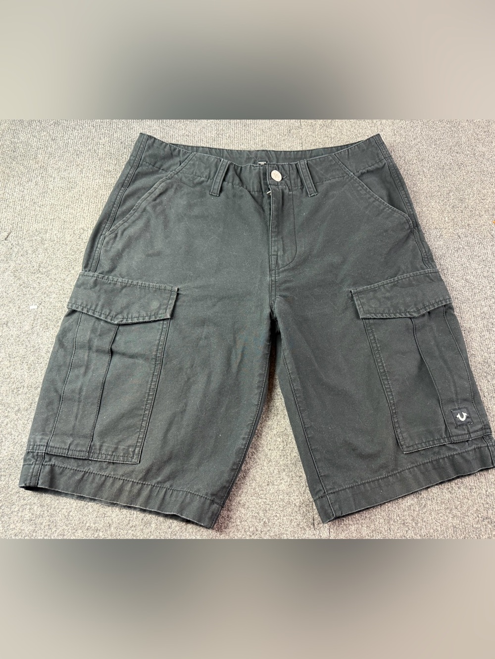 True Religion Mens Cotton Blend Flap Back Pockets 11" Shorts Size 32 Black